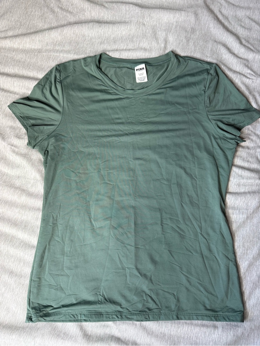 PINK Victoria's Secret Women's Sage Green Crew Neck Soft Tee